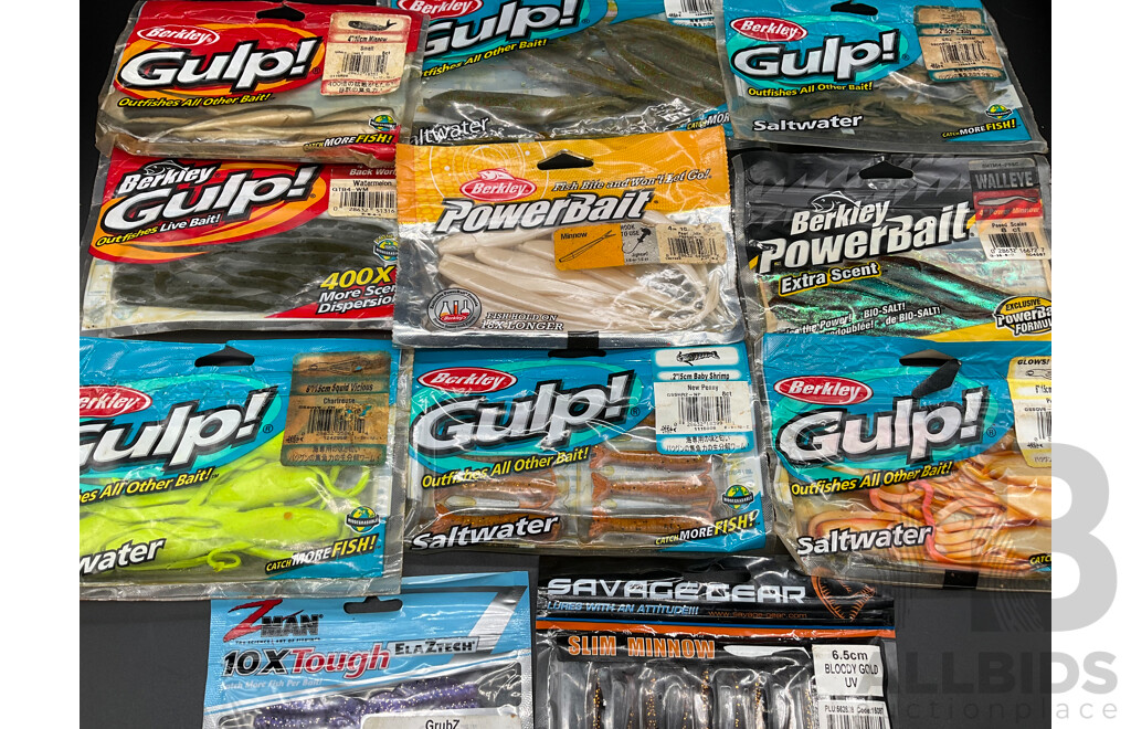 Assorted Fishing Baits - BERKLEY GULP and Others  - Lot of 11