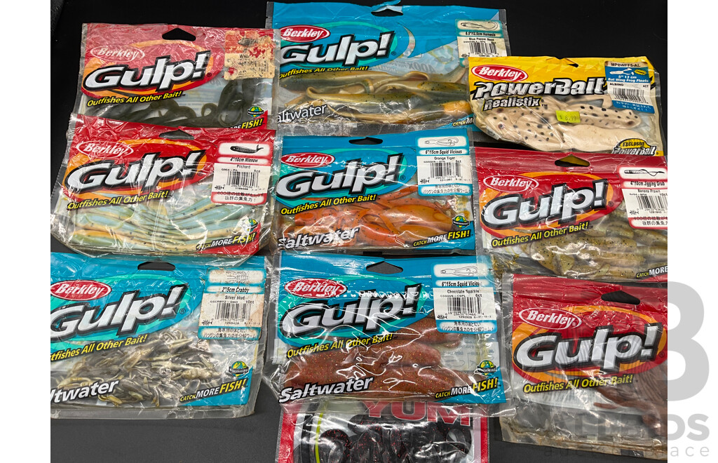 Assorted Fishing Baits - BERKLEY GULP and Others - Lot of 10