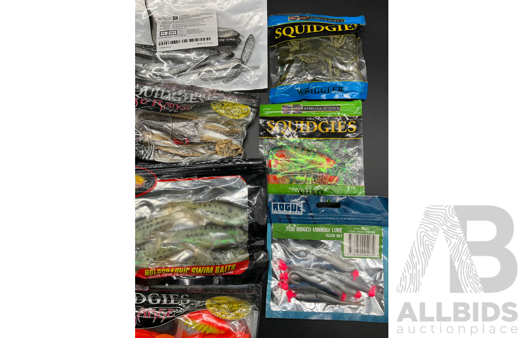 Assorted Fishing Baits and Lures - SQUIDGIES and Others  - Lot of 10