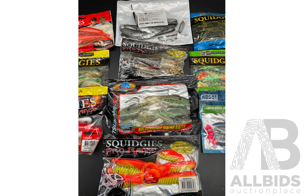 Assorted Fishing Baits and Lures - SQUIDGIES and Others  - Lot of 10