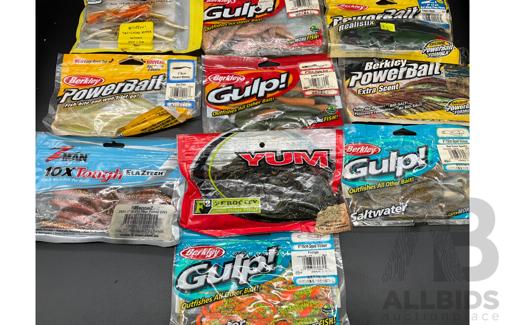 Assorted Fishing Baits - BERKLEY GULP and Others  - Lot of 10