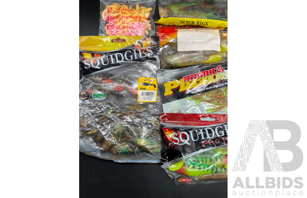Assorted Fishing Baits and Lures - SQUIDGIES, KOKODA and Others - Lot of 10