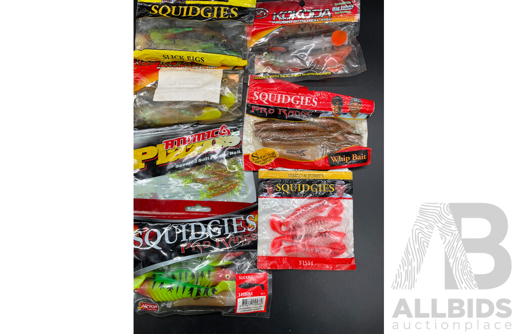 Assorted Fishing Baits and Lures - SQUIDGIES, KOKODA and Others - Lot of 10