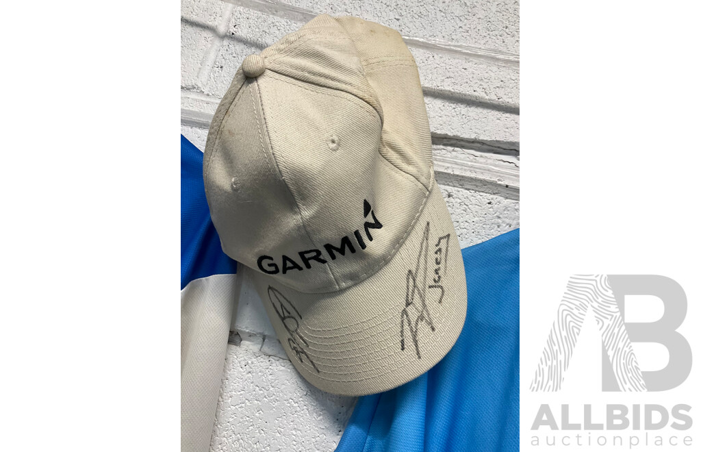 Fishing Jersey - GARMIN with Signatures XL and TACKLE WORLD 3XL, GARMIN Hat with Signatures - Lot of 3