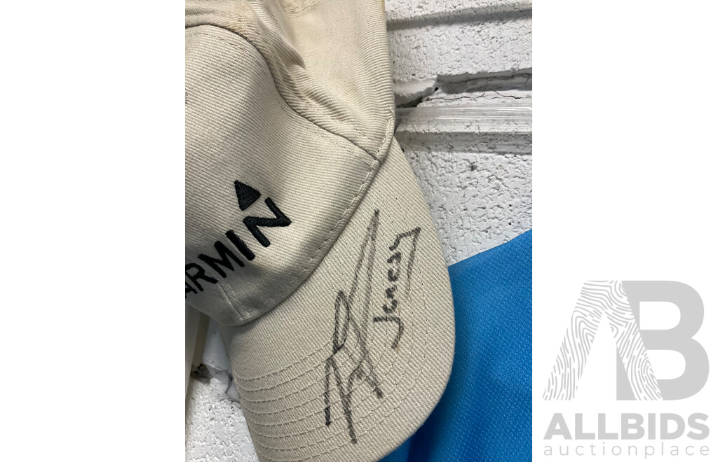 Fishing Jersey - GARMIN with Signatures XL and TACKLE WORLD 3XL, GARMIN Hat with Signatures - Lot of 3