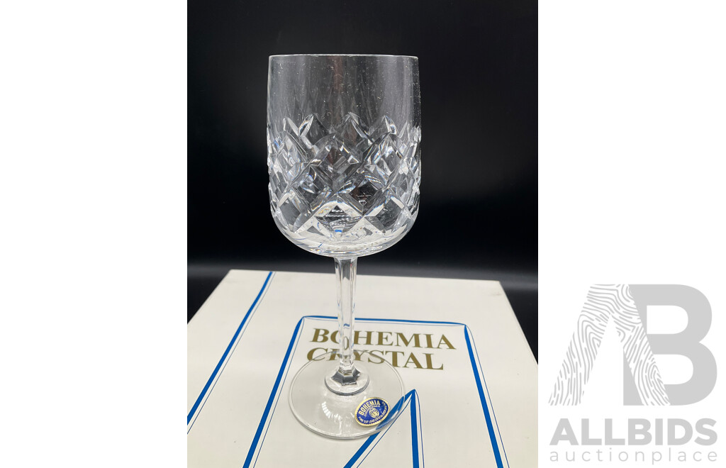 Set Six Bohemia Crystal PATRICIA Stem Glasses in Original Box and Set Six Bohemia Crystal BRISTOL Stem Glasses in Original Box
