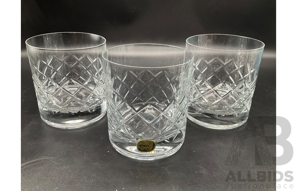 Retro Bohemia Crystal Pieces Comprising Decanter with Stopper, Set Three  Glasses, Three Legged Bowl and Tray