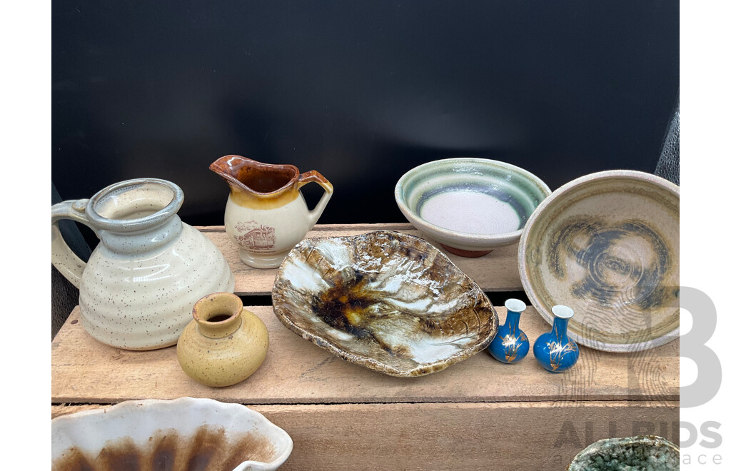 P. PUSELL Collection of Studio Pottery, Enameled Glass by Rose and Others - Lot of 16