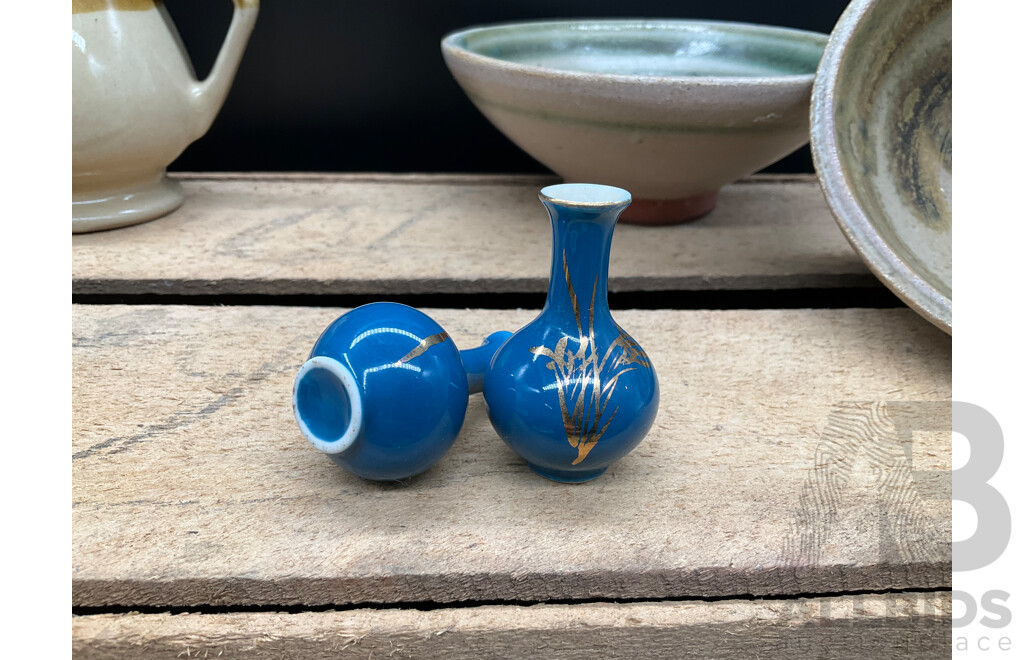 P. PUSELL Collection of Studio Pottery, Enameled Glass by Rose and Others - Lot of 16