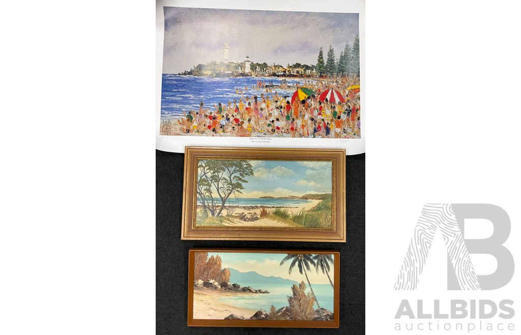 David Hart,  ''Baptism at North 'Gong'' - Print 70x54 Cm, Valma McRobert  ''Bavyley Point'' - Oil on Board 53x30 Cm (frame) and A.W.Singer ''Cook Highway'' - Oil on Board 47x24 Cm (frame)