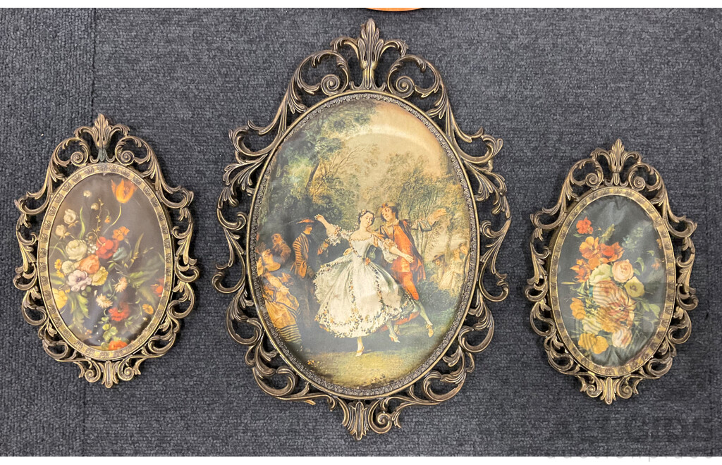 Ornate Framed Pictures and Decorative Woooden Plate  - Lot of 4