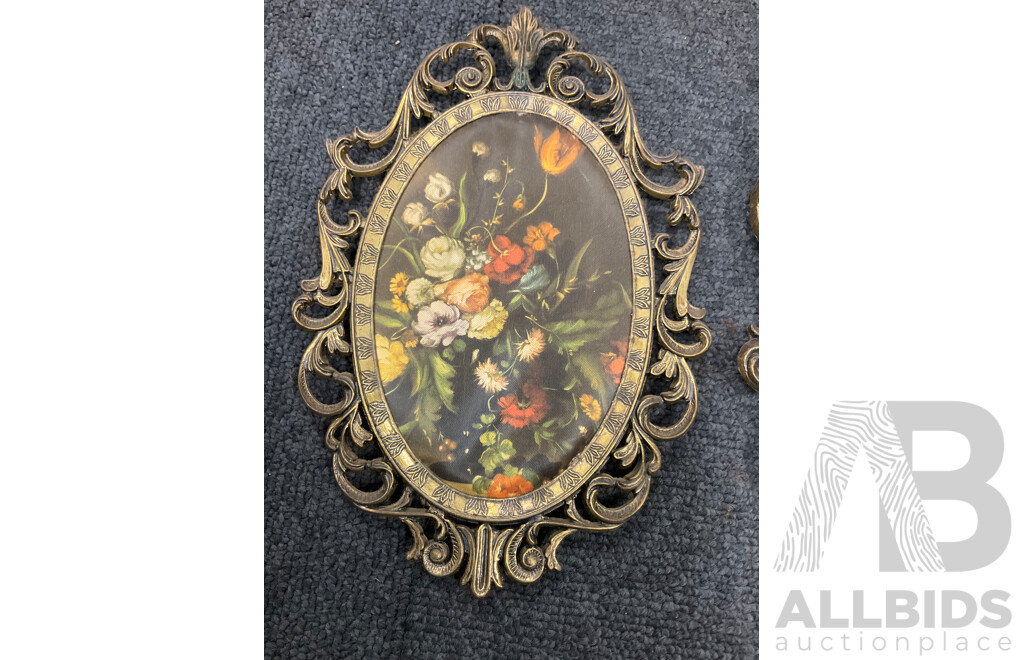 Ornate Framed Pictures and Decorative Woooden Plate  - Lot of 4