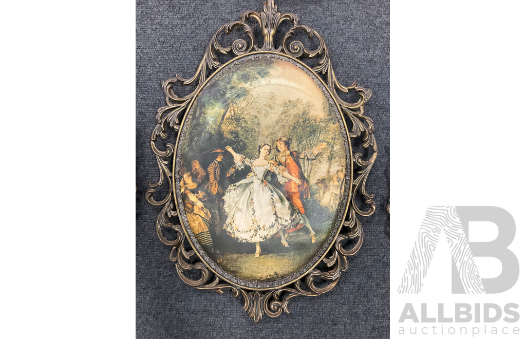 Ornate Framed Pictures and Decorative Woooden Plate  - Lot of 4