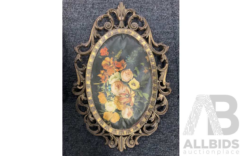 Ornate Framed Pictures and Decorative Woooden Plate  - Lot of 4