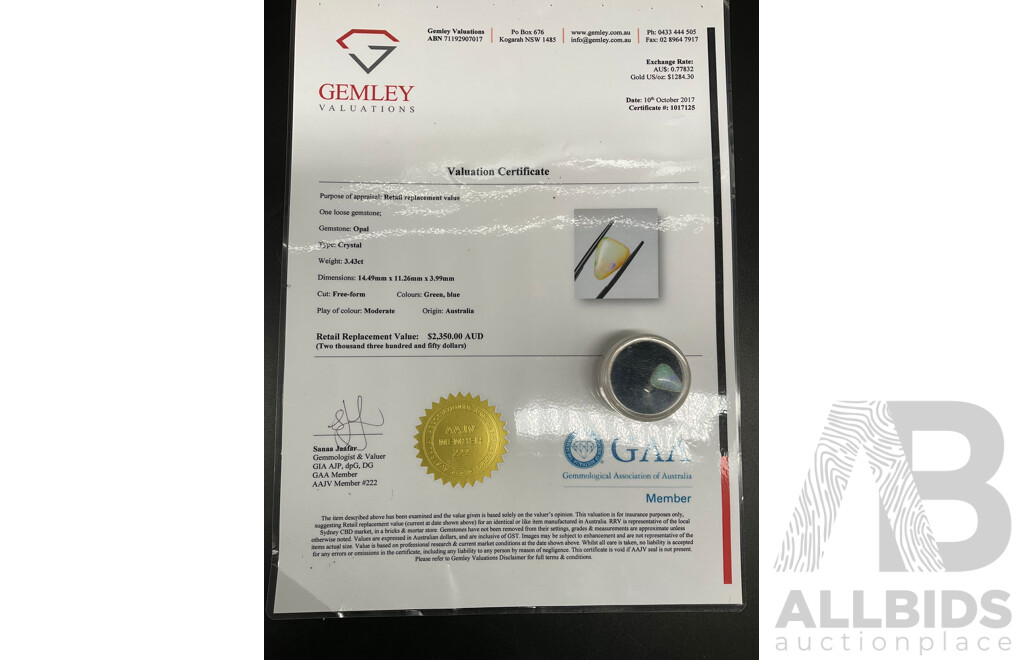 Australian Certified OPAL, 3.43ct