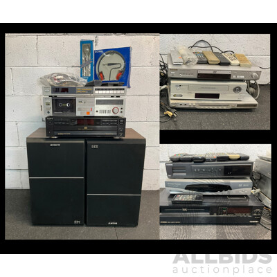 Pair of SONY Speaker &  Assorted Vintage Stereo Equipment, Including SONY, Panasonic and Others