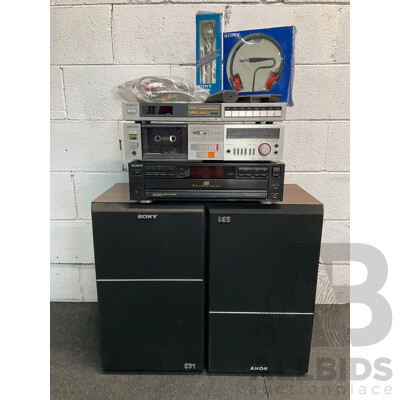 Pair of SONY Speaker &  Assorted Vintage Stereo Equipment, Including SONY, Panasonic and Others