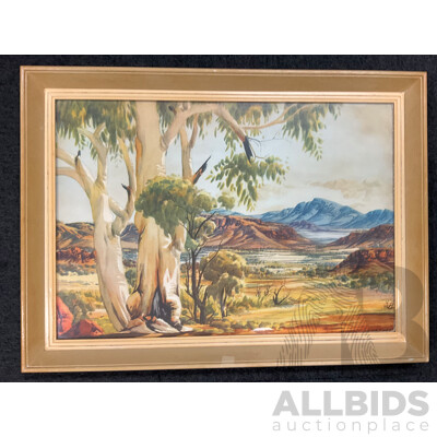 Albert Namatjira   ''Glen Helen Landscape'' - Print From the Watercolour 57x42 Cm (frame)