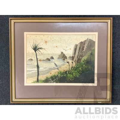 Ken Andrews (1922-1987),  ''Rocks Near Punakaiki'' - Watercolour on Paper 51x43 Cm (frame)