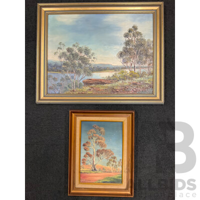 Roma Rumble,  ''By the Shoalhave River'' - Oil on Board 60x48 Cm (frame) & ''Ghost Gums of the Inland'' - Oil on Board 30x39 Cm (frame)