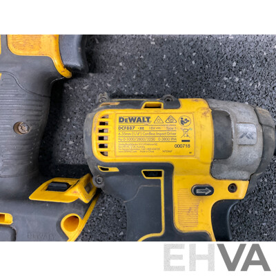 DeWALT Brushless 18V Impact Wrench (DCF899-XE), Cordless Impact Driver (DCF887-XE) and 9AH 18V Battery - Lot of 3