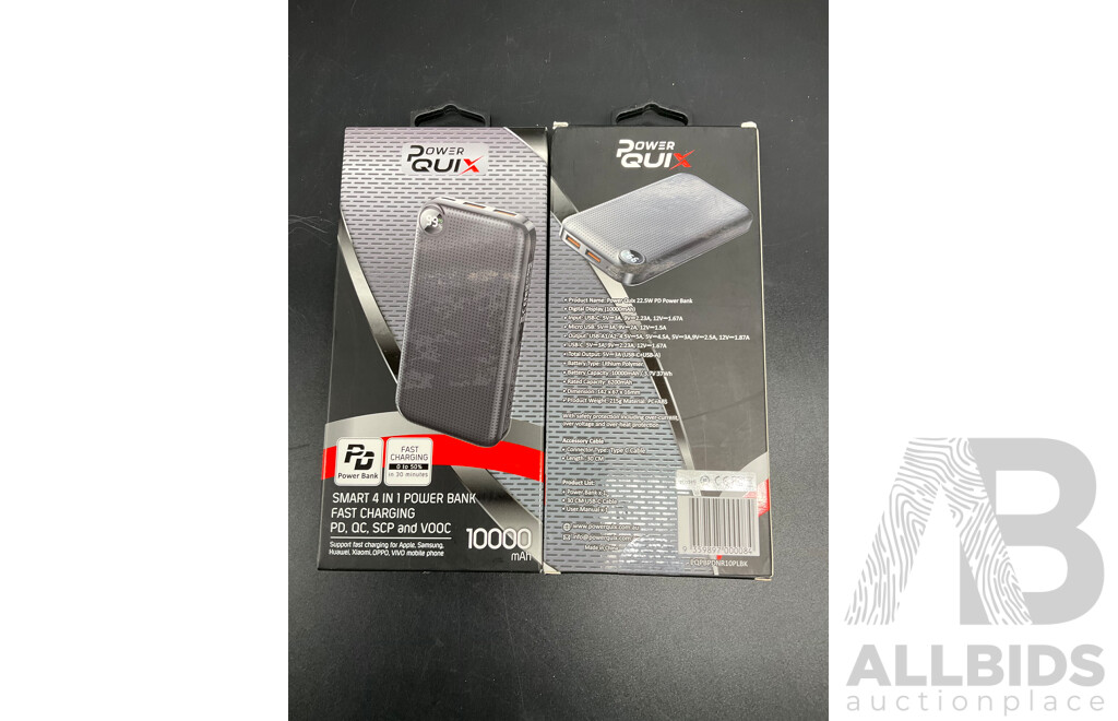 POWER QUIX Smart 4 in 1 Power Bank 10000mAh - Lot of 2