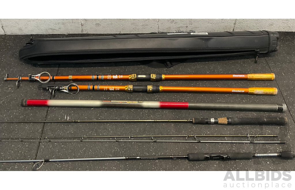 SUPER CASTER KING Surf Rod & Shimano Sentire Sakana Gen II 2pce Spin Rods & Shakespeare Wild Series Rods with Carry Case