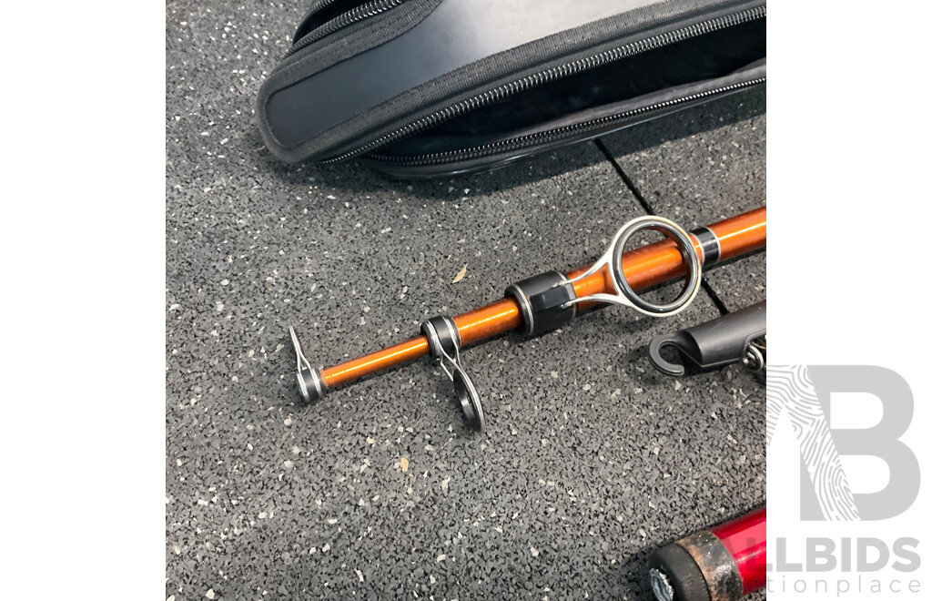 SUPER CASTER KING Surf Rod & Shimano Sentire Sakana Gen II 2pce Spin Rods & Shakespeare Wild Series Rods with Carry Case