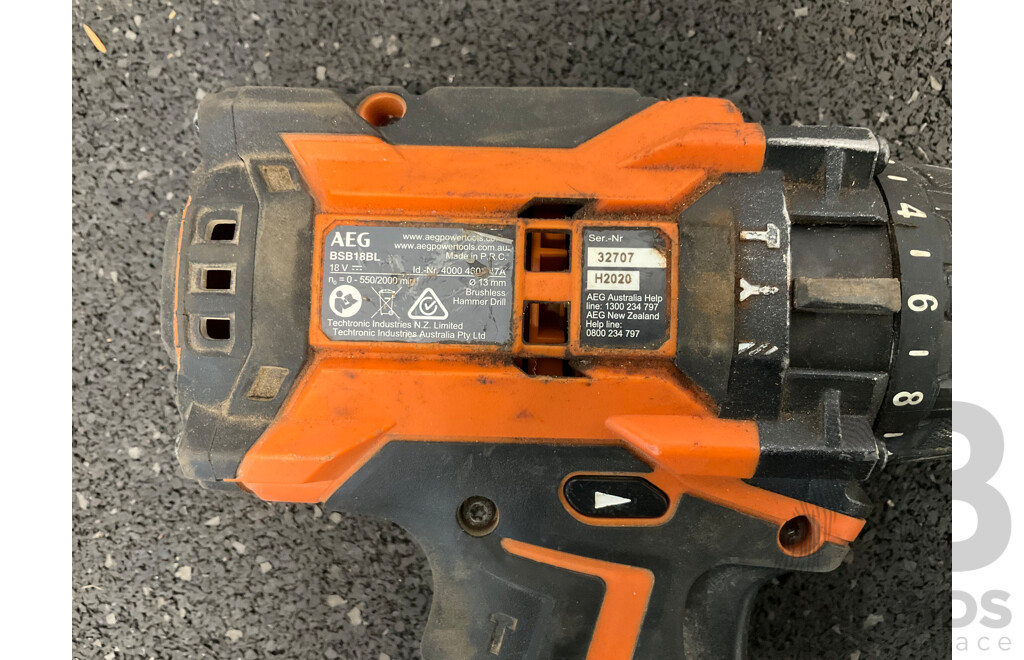 DeWALT 18V  Impact Driver (DCF860), Work Led Light (DCL050) and AEG 18V Hammer Drill (BSB18BL) with 4.0Ah Battery  - Lot of 4