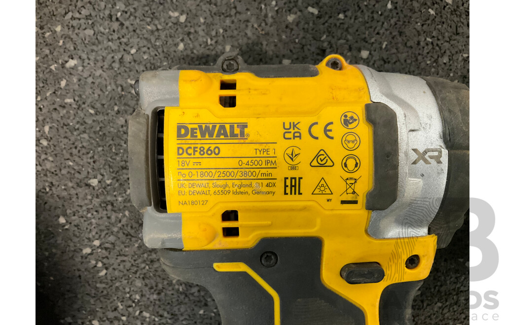 DeWALT 18V  Impact Driver (DCF860), Work Led Light (DCL050) and AEG 18V Hammer Drill (BSB18BL) with 4.0Ah Battery  - Lot of 4