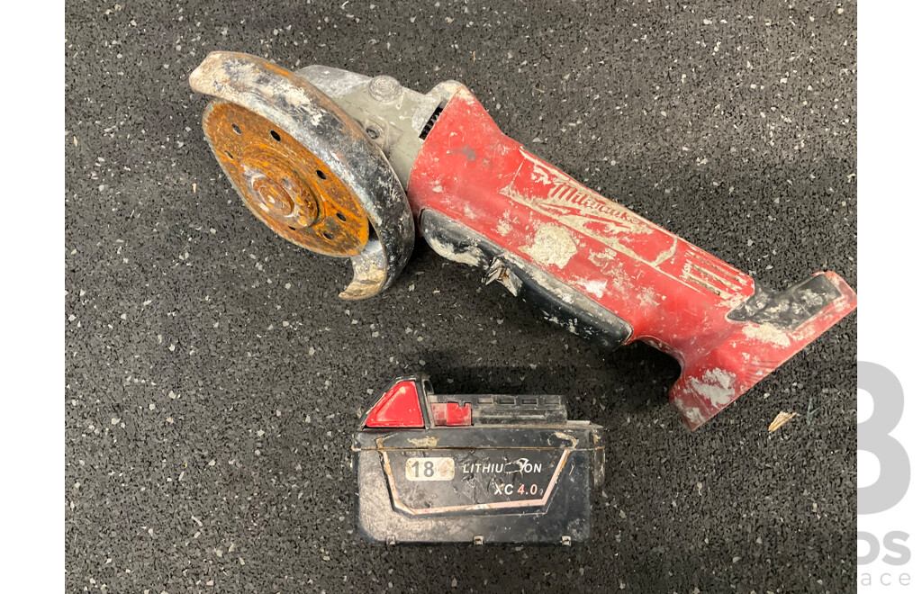 MILWAUKE Angle Grinder and 18V 4.0Ah Battery, OZITO 3.0Ah Batttery and Screwdriver  - Lot of 4