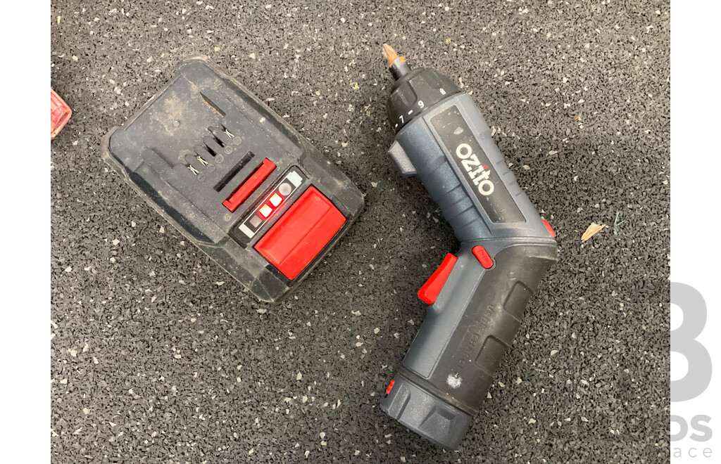 MILWAUKE Angle Grinder and 18V 4.0Ah Battery, OZITO 3.0Ah Batttery and Screwdriver  - Lot of 4