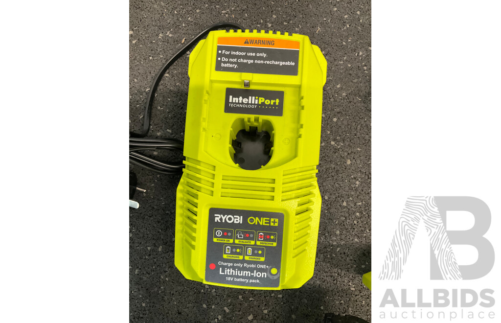 RYOBI ONE+ 18V Impact Driver (RID18X), Battery Charger, 6.0Ah Battery and Stick Vacuum Micro Crevice Tool  - Lot of 4