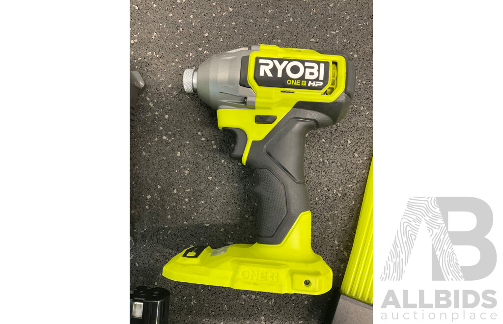 RYOBI ONE+ 18V Impact Driver (RID18X), Battery Charger, 6.0Ah Battery and Stick Vacuum Micro Crevice Tool  - Lot of 4
