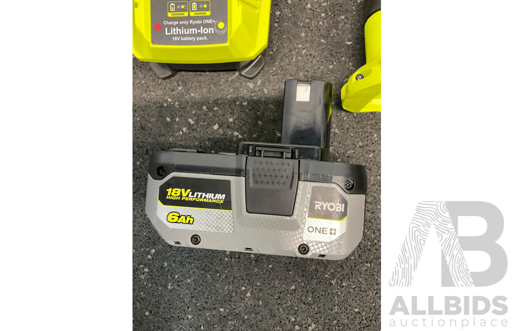 RYOBI ONE+ 18V Impact Driver (RID18X), Battery Charger, 6.0Ah Battery and Stick Vacuum Micro Crevice Tool  - Lot of 4