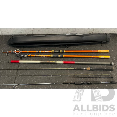 SUPER CASTER KING Surf Rod & Shimano Sentire Sakana Gen II 2pce Spin Rods & Shakespeare Wild Series Rods with Carry Case