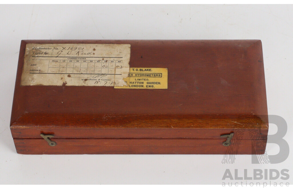 Vintage Cased Sikes Hydormeter by T.O Blake