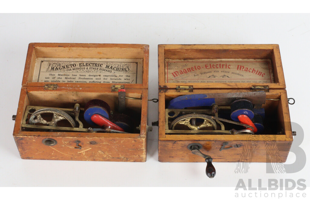 Vintage Magneto-Electric Machine in Timber Case and Another
