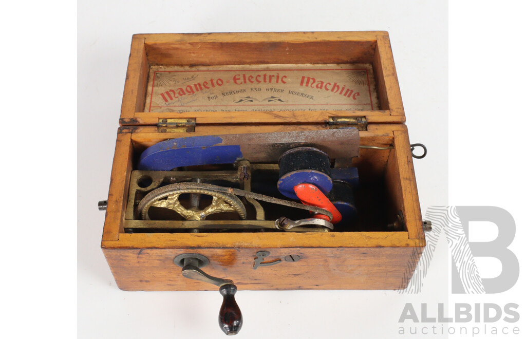 Vintage Magneto-Electric Machine in Timber Case and Another