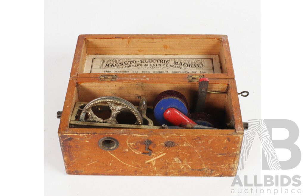 Vintage Magneto-Electric Machine in Timber Case and Another