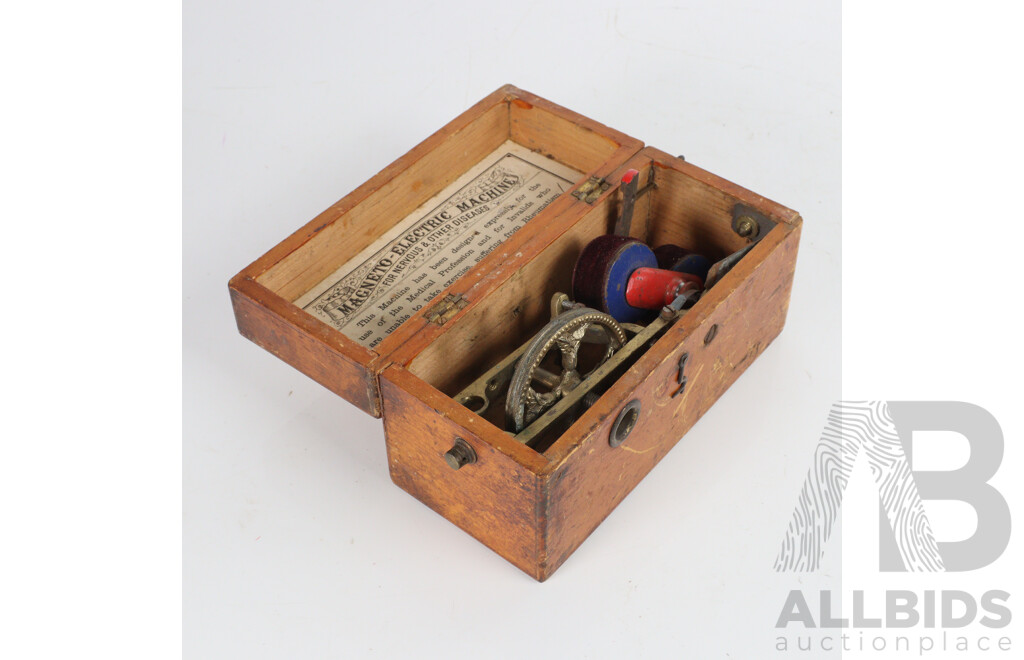 Vintage Magneto-Electric Machine in Timber Case and Another
