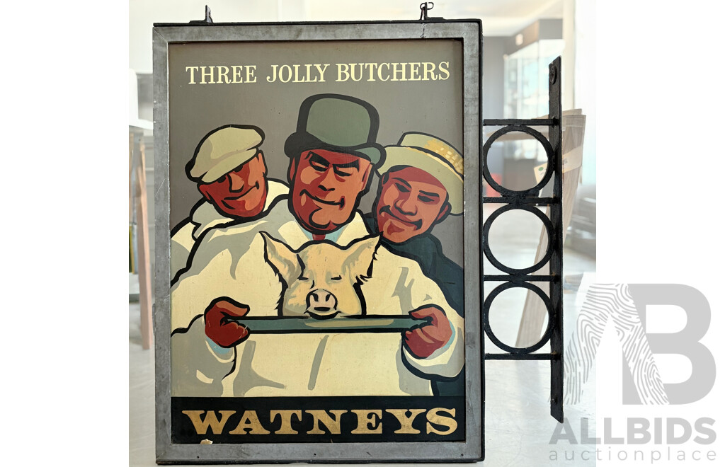 Vintage Hand Painted Double Sided Pub Sign 'Three Jolly Butchers' Watneys