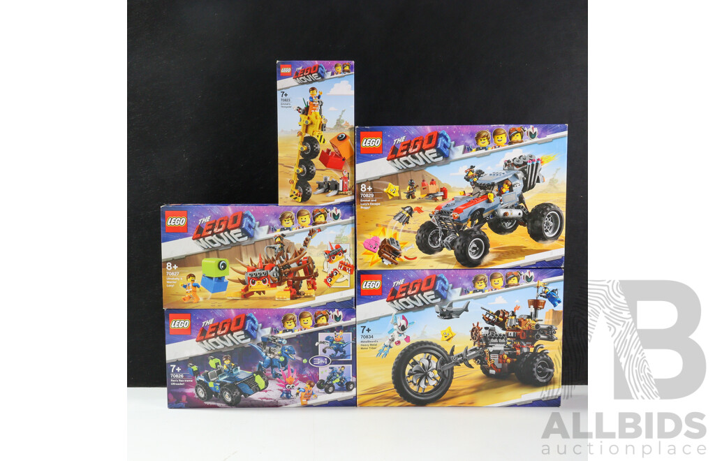 Collection Five Lego the Lego Movie II Sets, Opened, in Original Boxes with Instructions Including Ultrkatty & Warrior Lucy 70827, Rexs Rextreme Offroader 70826 and More