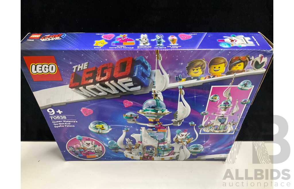 Collection Six Lego the Lego Movie II Sets, Opened, in Original Boxes with Instructions Including Queen Watevras So Not Evil Space Palace 70838 and More