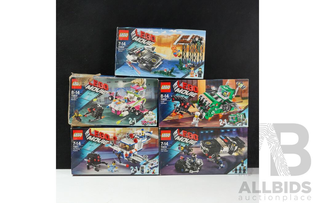 Collection Five Lego the Lego Movie Sets, Opened, in Original Boxes with Instructions Including Bad Cop Car Chase 70819, Trash Chomper 70805 and More
