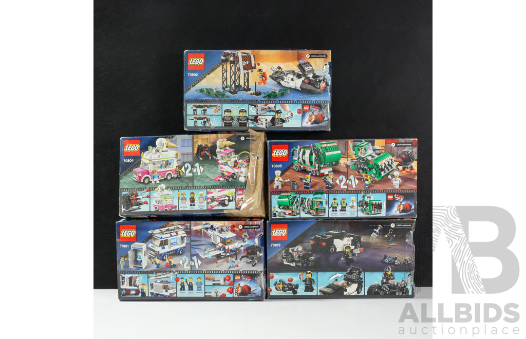 Collection Five Lego the Lego Movie Sets, Opened, in Original Boxes with Instructions Including Bad Cop Car Chase 70819, Trash Chomper 70805 and More