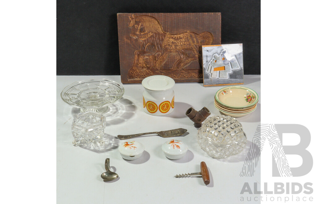 Collection Items Including Arabia Lidded Canister, Wooden Biscuit Mould and More