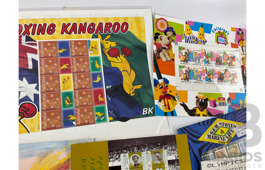 Collection of Australian Stamp Packs, Booklets and Sheets Including Colonial Military Uniforms, Prime Ministers, Australian Birds, Art of the Desert, Collectors Choice