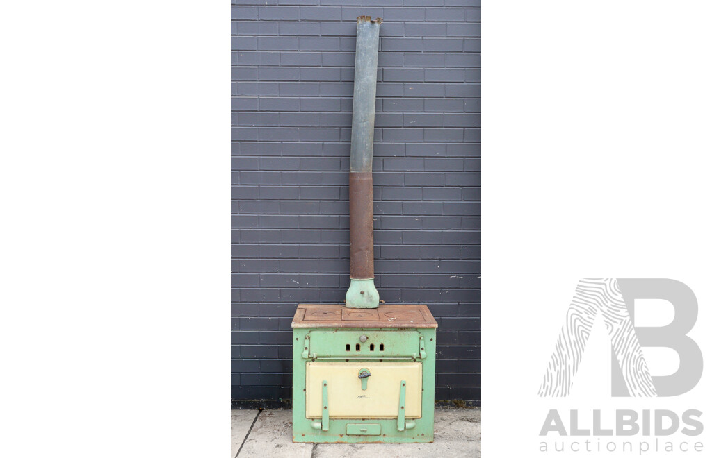 Vintage Cast Iron and Enamel Giffhorn 30 Wood Fired Stove by Simpson