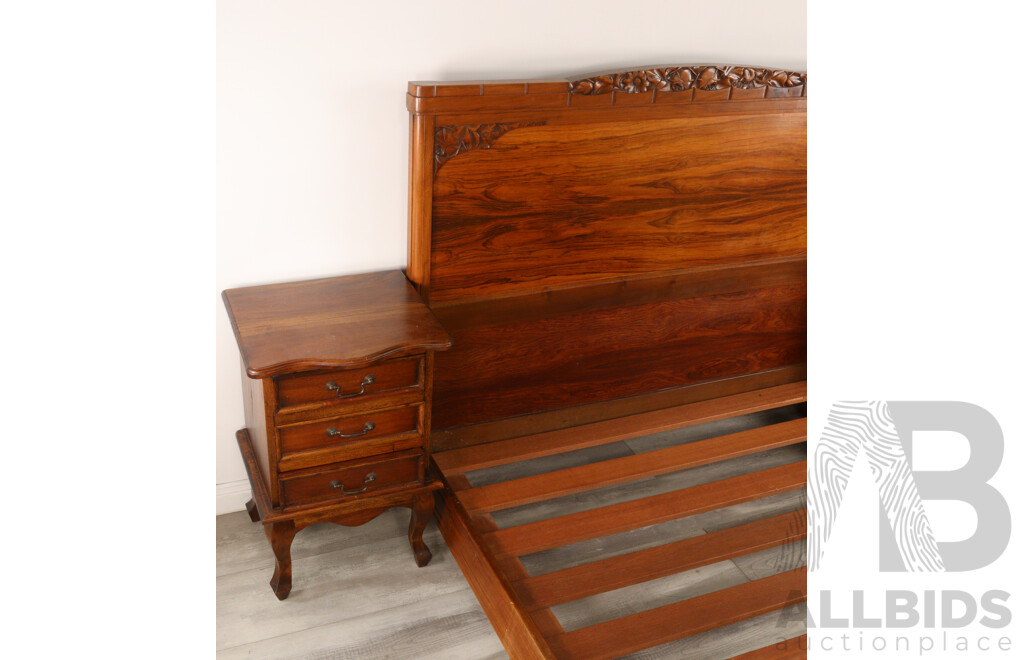 Vintage French Art Deco Mahogany Double Bed Frame and Two Reproduction  Bedside Cabinets